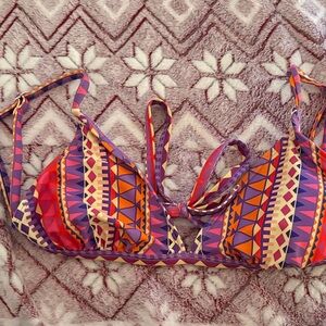 Triangl Swimwear Geometric Bikini Top in Red and Purple